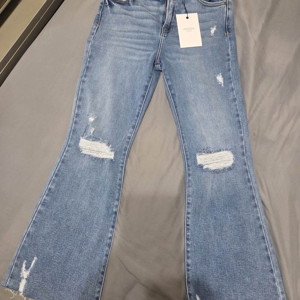 Hidden -Trendy Blue Distressed Flare Jeans